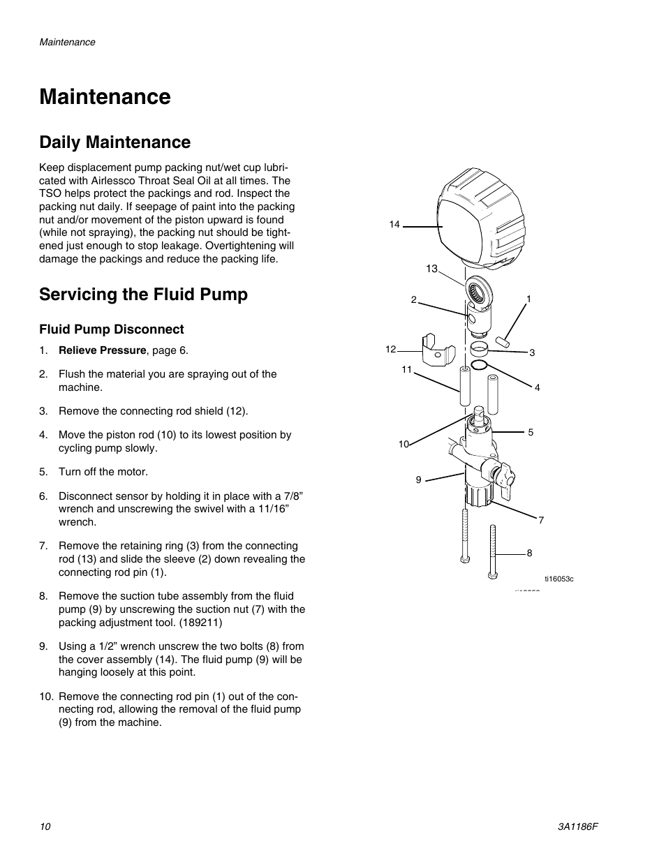 Maintenance, Daily maintenance, Servicing the fluid pump | AIRLESSCO GS800 User Manual | Page 10 / 28