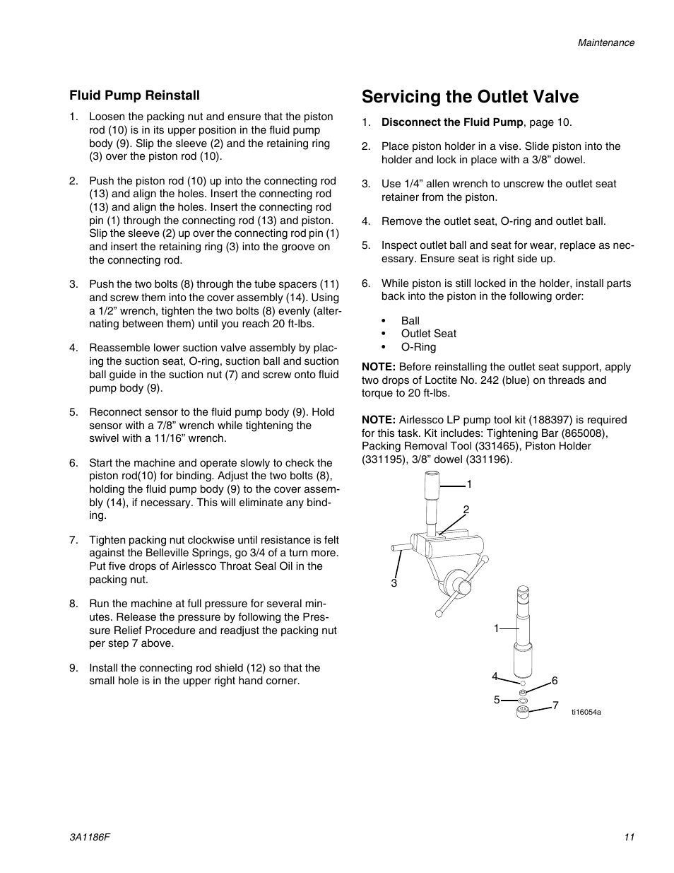 Servicing the outlet valve | AIRLESSCO GS800 User Manual | Page 11 / 28