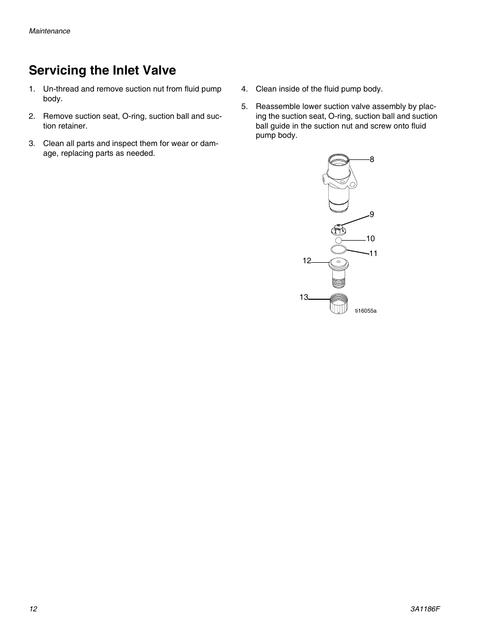 Servicing the inlet valve | AIRLESSCO GS800 User Manual | Page 12 / 28