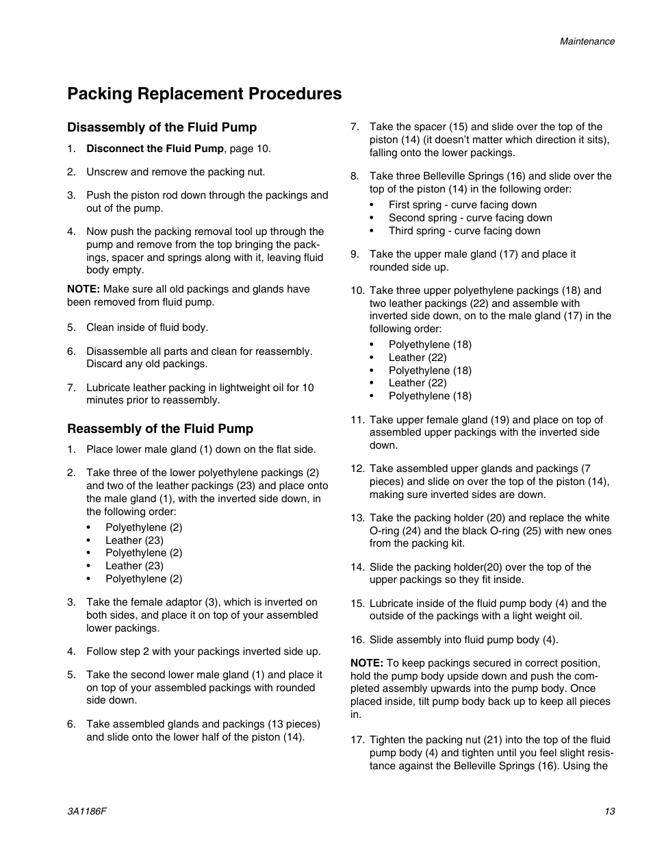 Packing replacement procedures | AIRLESSCO GS800 User Manual | Page 13 / 28