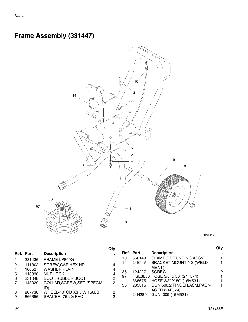 Frame assembly (331447) | AIRLESSCO GS800 User Manual | Page 24 / 28