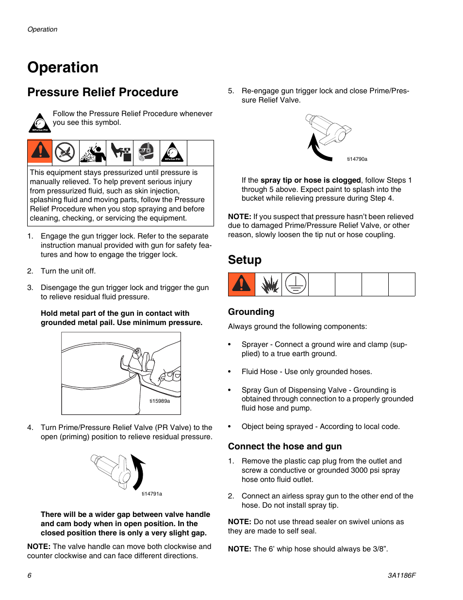 Operation, Setup, Pressure relief procedure | AIRLESSCO GS800 User Manual | Page 6 / 28