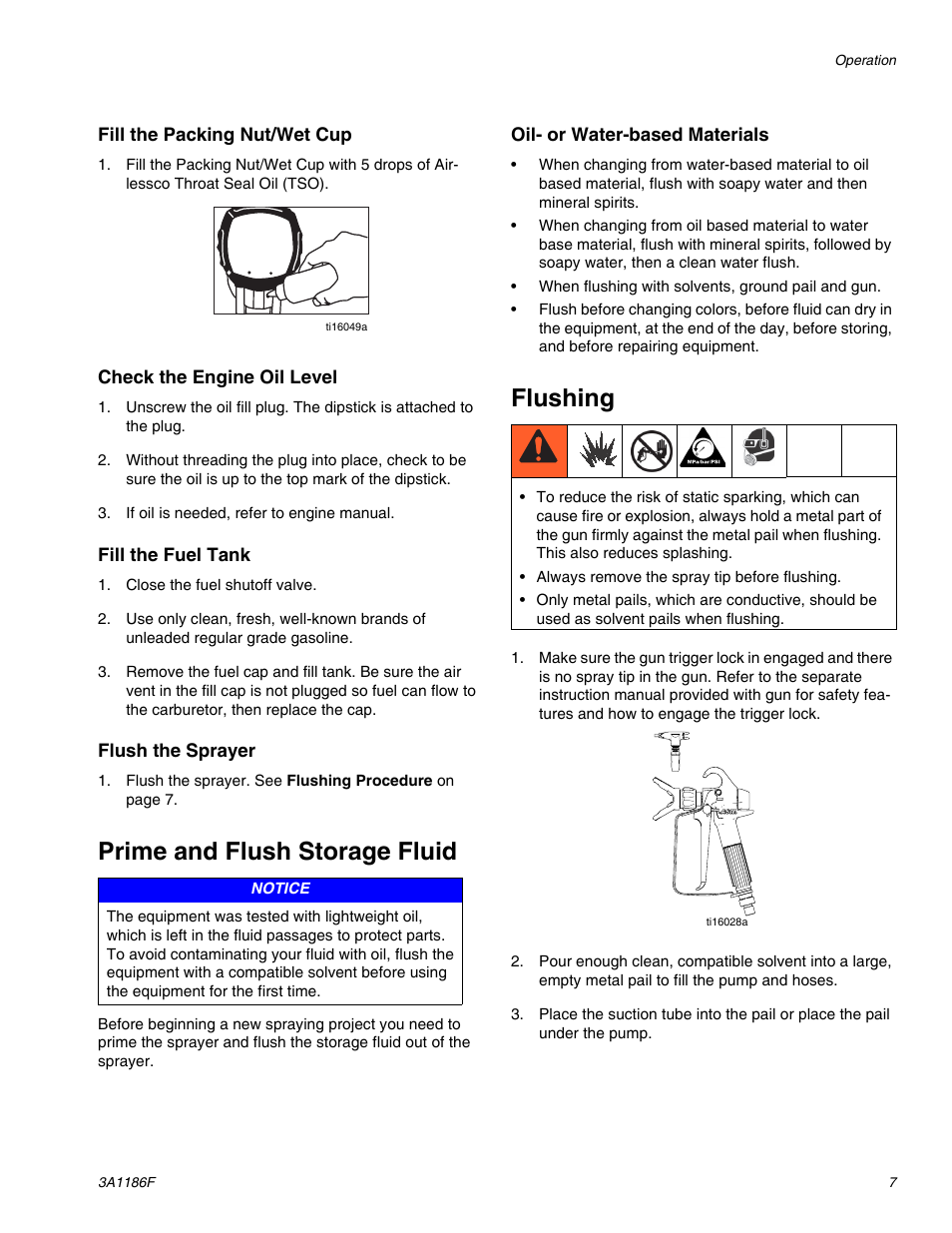 Prime and flush storage fluid, Flushing | AIRLESSCO GS800 User Manual | Page 7 / 28