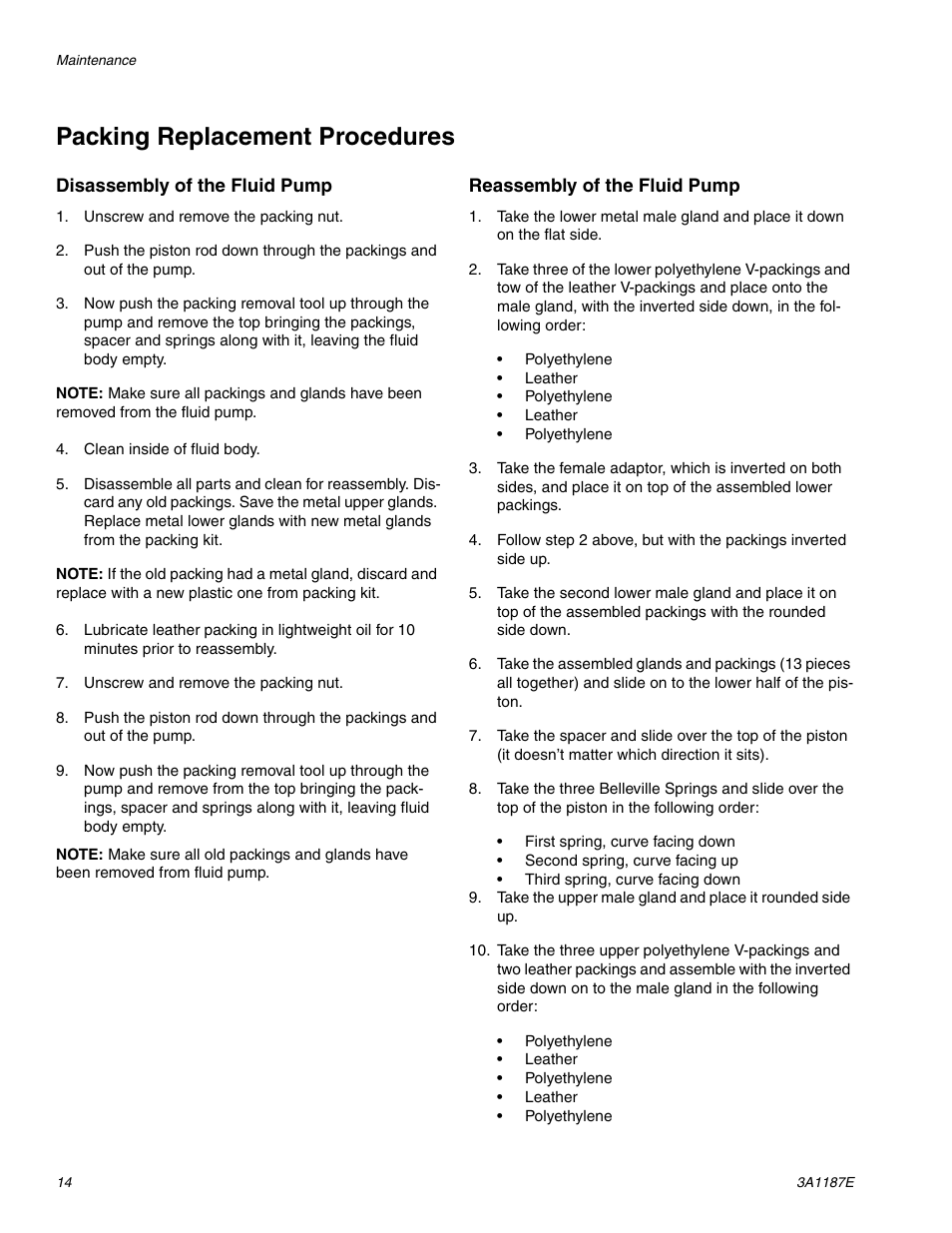 Packing replacement procedures | AIRLESSCO GS6250 User Manual | Page 14 / 32