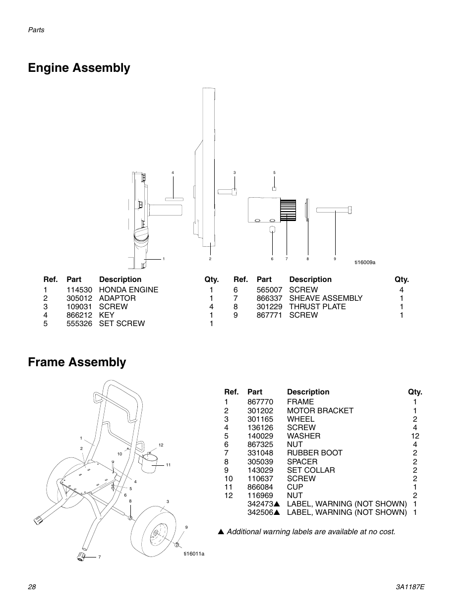 Engine assembly, Frame assembly, Engine assembly frame assembly | AIRLESSCO GS6250 User Manual | Page 28 / 32