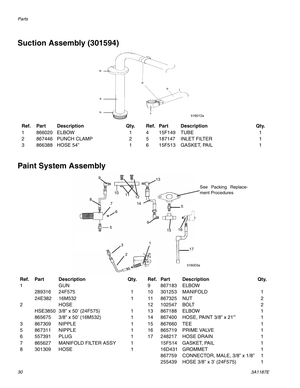 Suction assembly (301594), Paint system assembly | AIRLESSCO GS6250 User Manual | Page 30 / 32