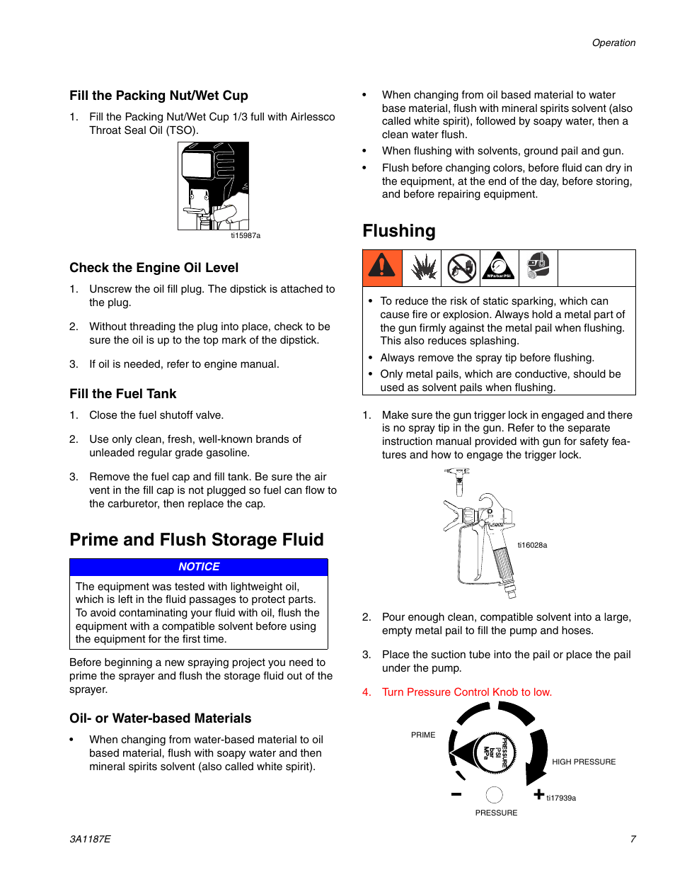 Prime and flush storage fluid, Flushing | AIRLESSCO GS6250 User Manual | Page 7 / 32