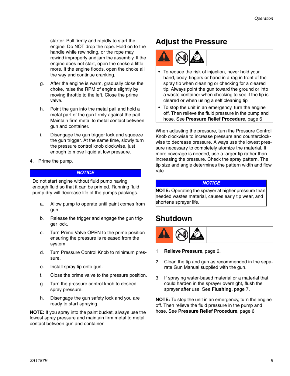 Adjust the pressure, Shutdown | AIRLESSCO GS6250 User Manual | Page 9 / 32