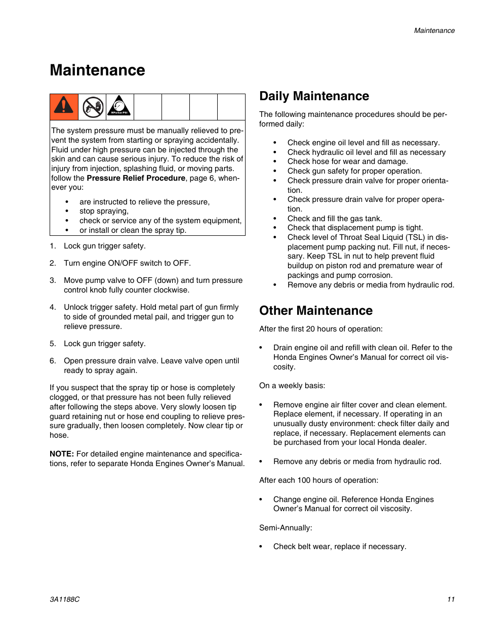 Maintenance, Daily maintenance, Other maintenance | AIRLESSCO HSS9000 User Manual | Page 11 / 32