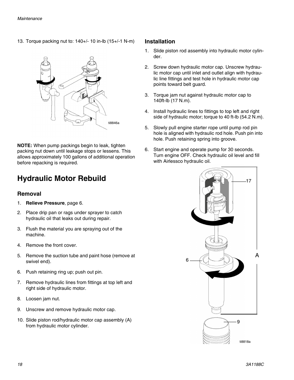 Hydraulic motor rebuild | AIRLESSCO HSS9000 User Manual | Page 18 / 32