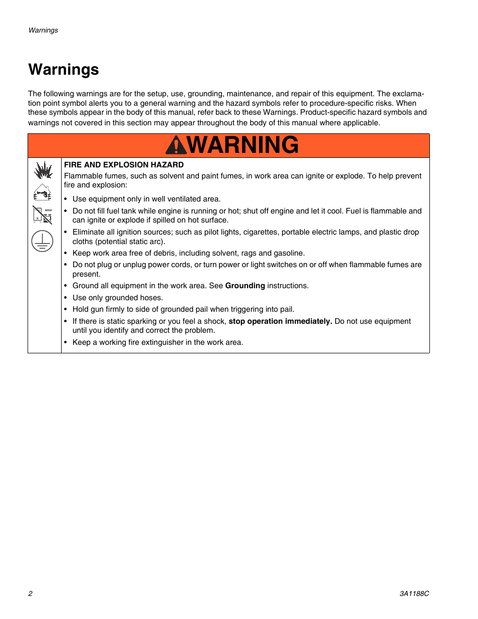 Warnings, Warning | AIRLESSCO HSS9000 User Manual | Page 2 / 32