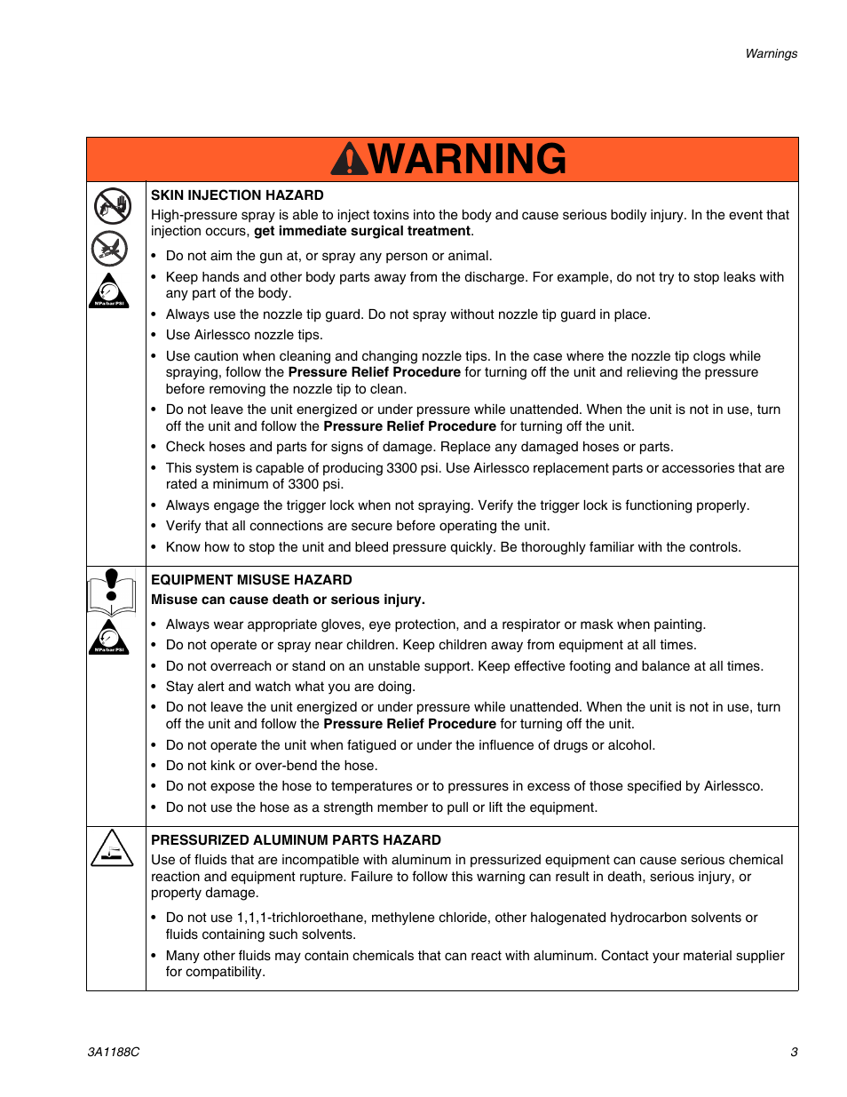 Warning | AIRLESSCO HSS9000 User Manual | Page 3 / 32