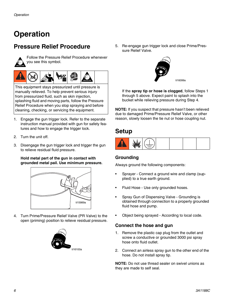 Operation, Setup, Pressure relief procedure | AIRLESSCO HSS9000 User Manual | Page 6 / 32