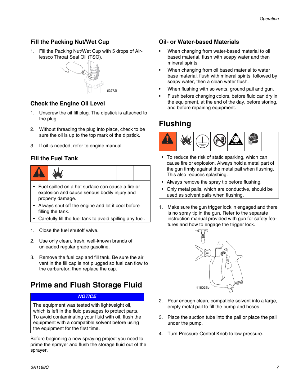 Prime and flush storage fluid, Flushing | AIRLESSCO HSS9000 User Manual | Page 7 / 32