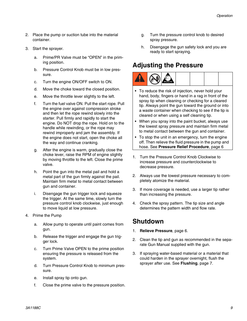 Adjusting the pressure, Shutdown | AIRLESSCO HSS9000 User Manual | Page 9 / 32