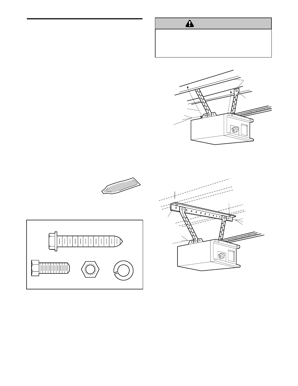 Hang the opener, Warning, Installation step 5 | Chamberlain POWER DRIVE PD200 User Manual | Page 17 / 40