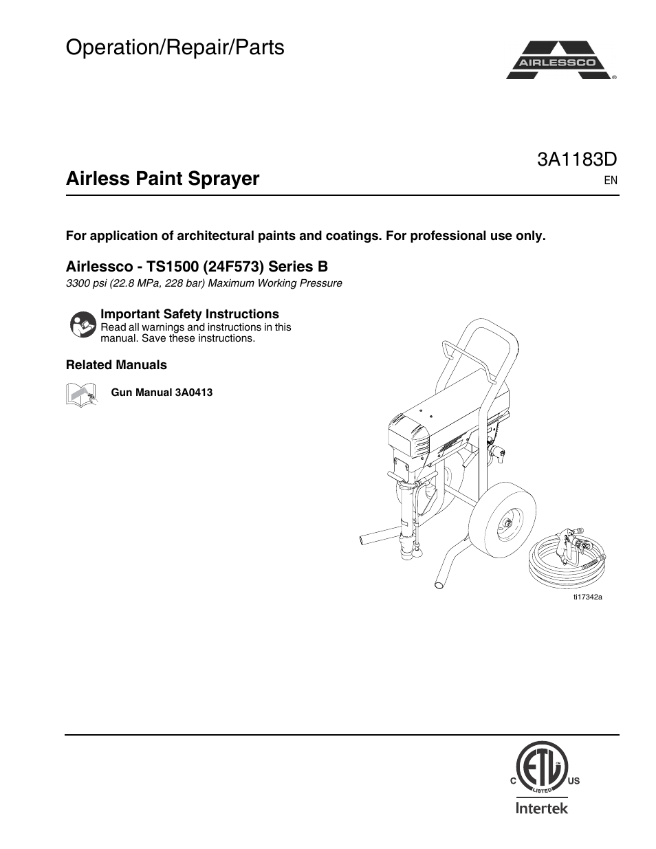 AIRLESSCO TS1500 User Manual | 34 pages
