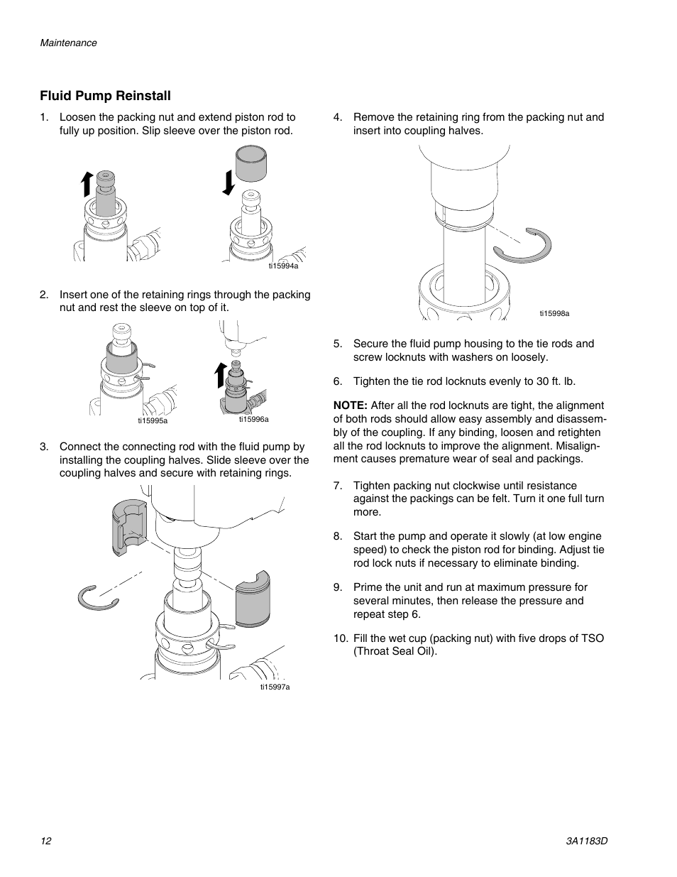 Fluid pump reinstall | AIRLESSCO TS1500 User Manual | Page 12 / 34