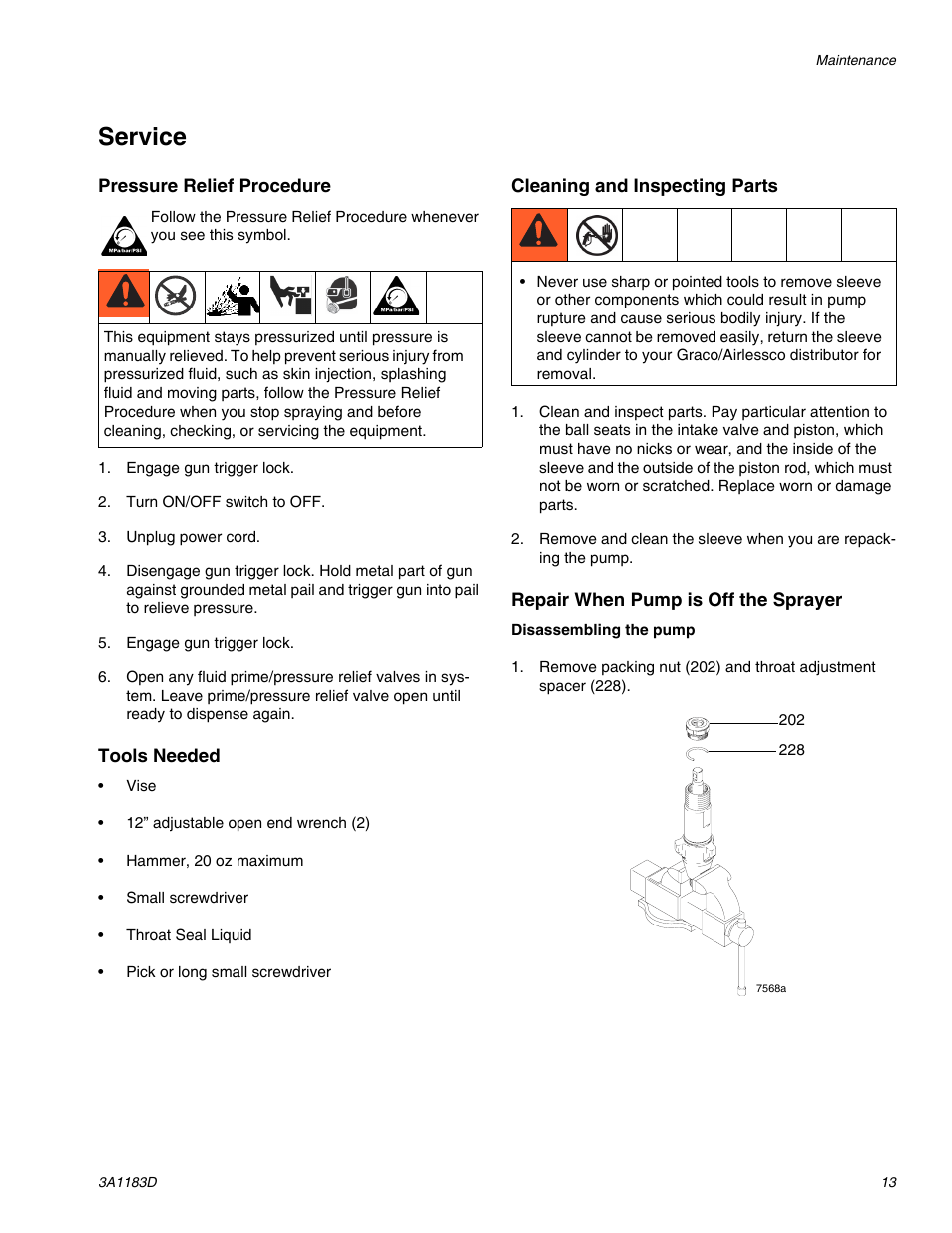 Service, Ge 13, E 13 | AIRLESSCO TS1500 User Manual | Page 13 / 34