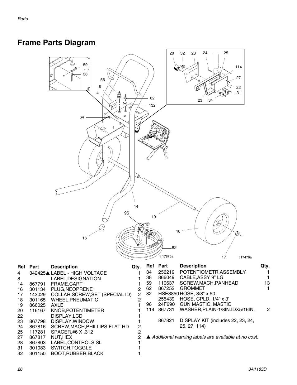 Frame parts diagram | AIRLESSCO TS1500 User Manual | Page 26 / 34