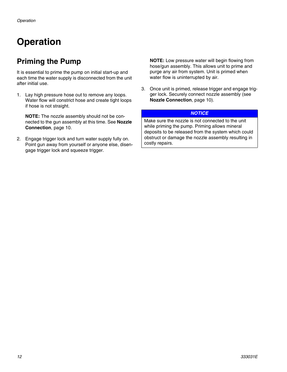 Operation, Priming the pump | AIRLESSCO G-Force II 2525 DD User Manual | Page 12 / 36