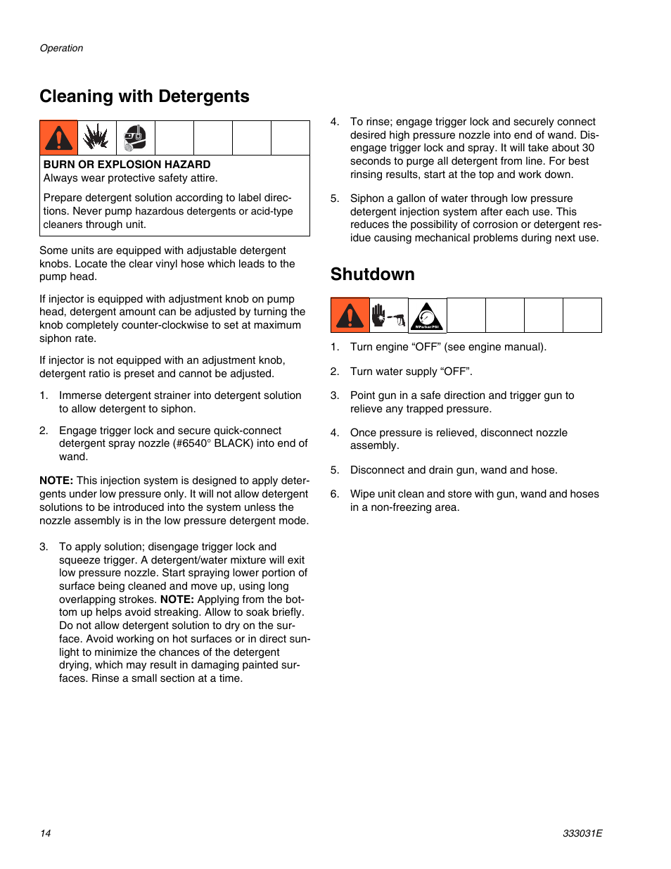 Cleaning with detergents, Shutdown | AIRLESSCO G-Force II 2525 DD User Manual | Page 14 / 36