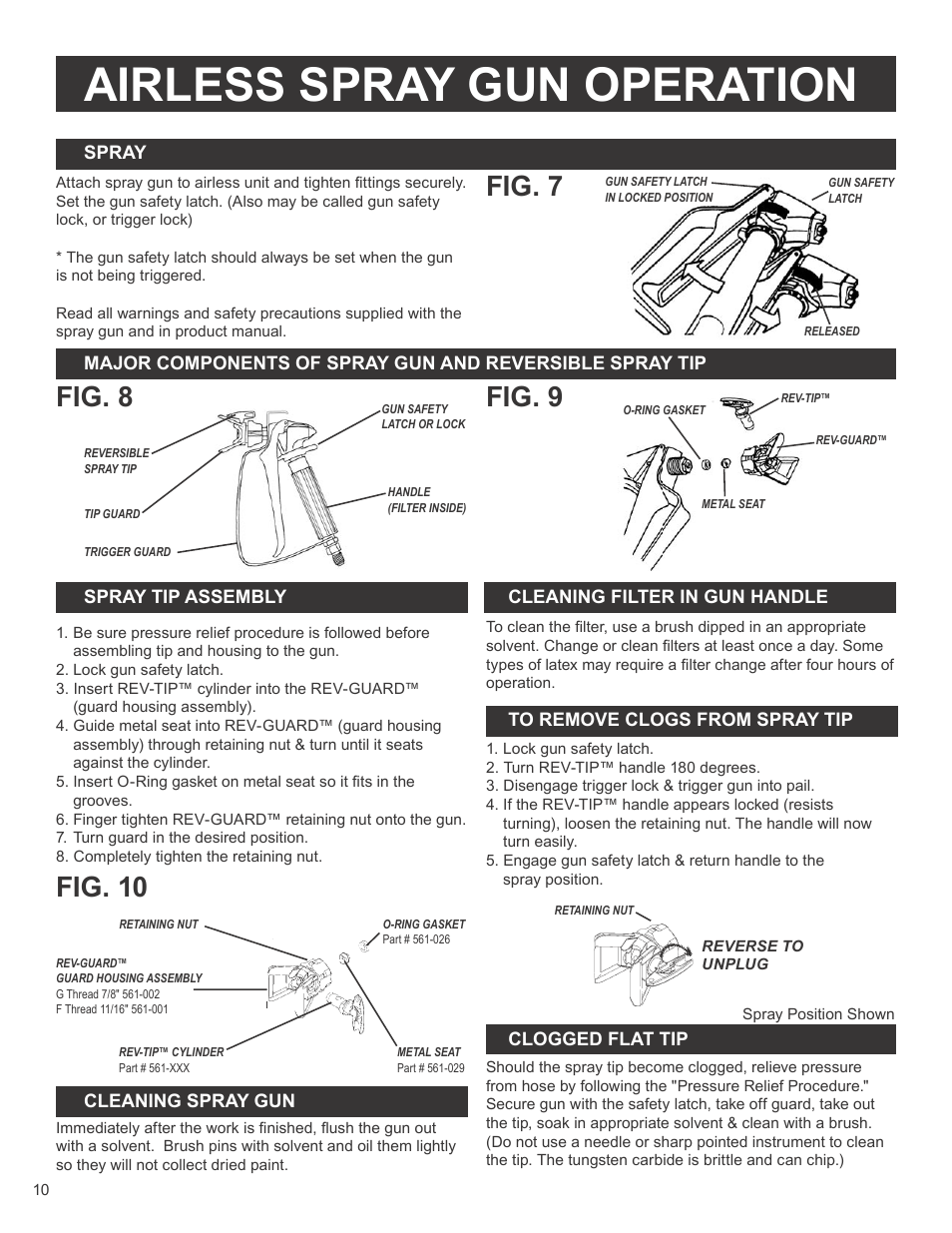 Airless spray gun operation, Fig. 7, Fig. 10 | Fig. 8 fig. 9 | AIRLESSCO SS3650 User Manual | Page 12 / 32