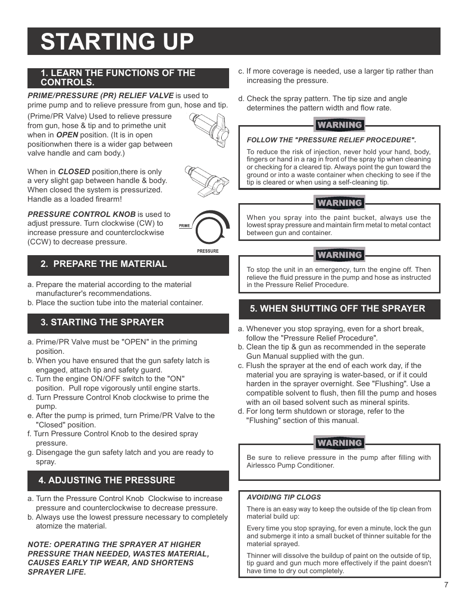 Starting up | AIRLESSCO SS3650 User Manual | Page 9 / 32