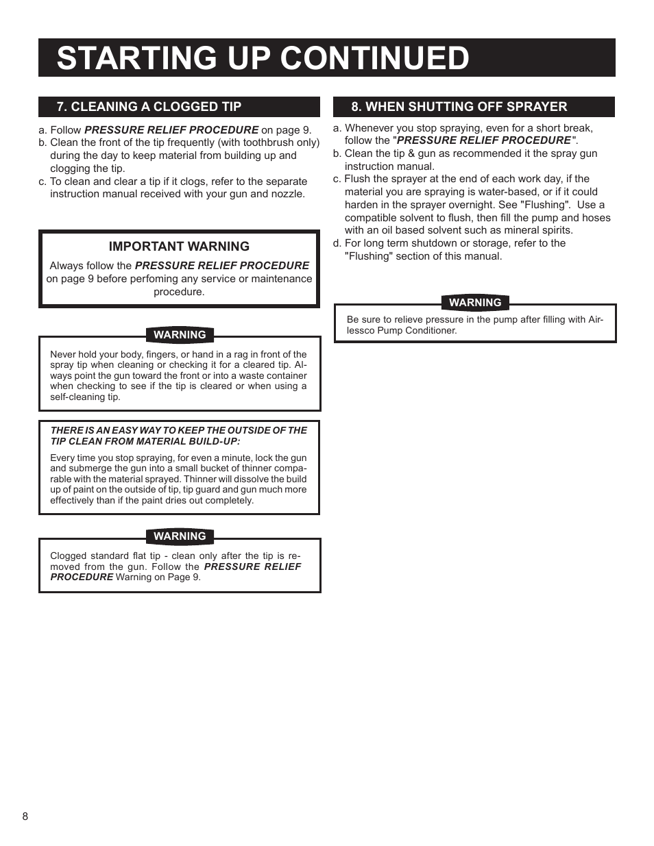 Starting up continued | AIRLESSCO SS4550 User Manual | Page 10 / 40