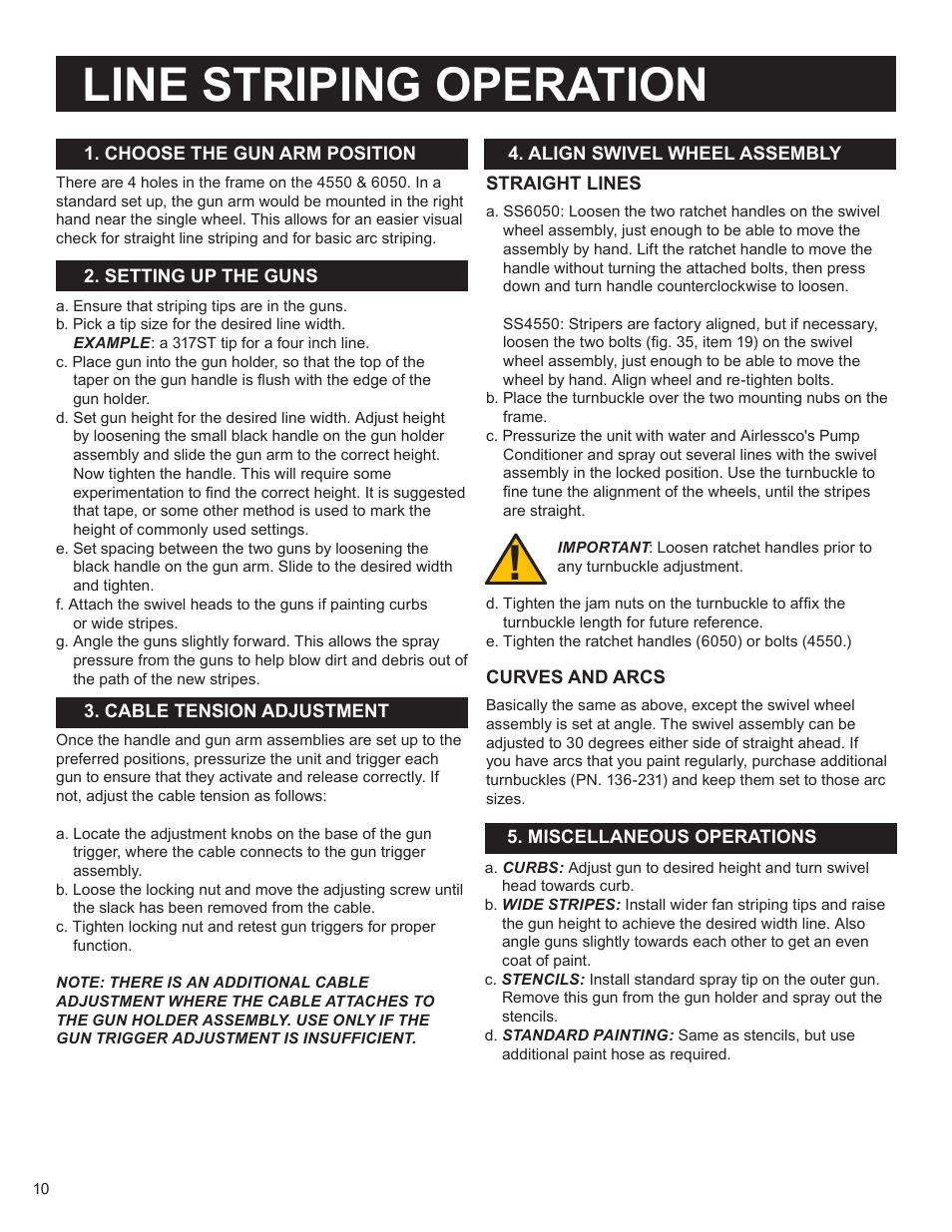 Line striping operation | AIRLESSCO SS4550 User Manual | Page 12 / 40