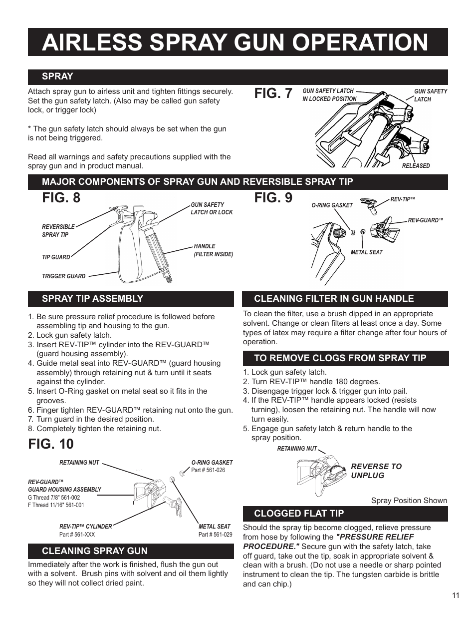 Airless spray gun operation, Fig. 7, Fig. 10 | Fig. 8 fig. 9 | AIRLESSCO SS4550 User Manual | Page 13 / 40