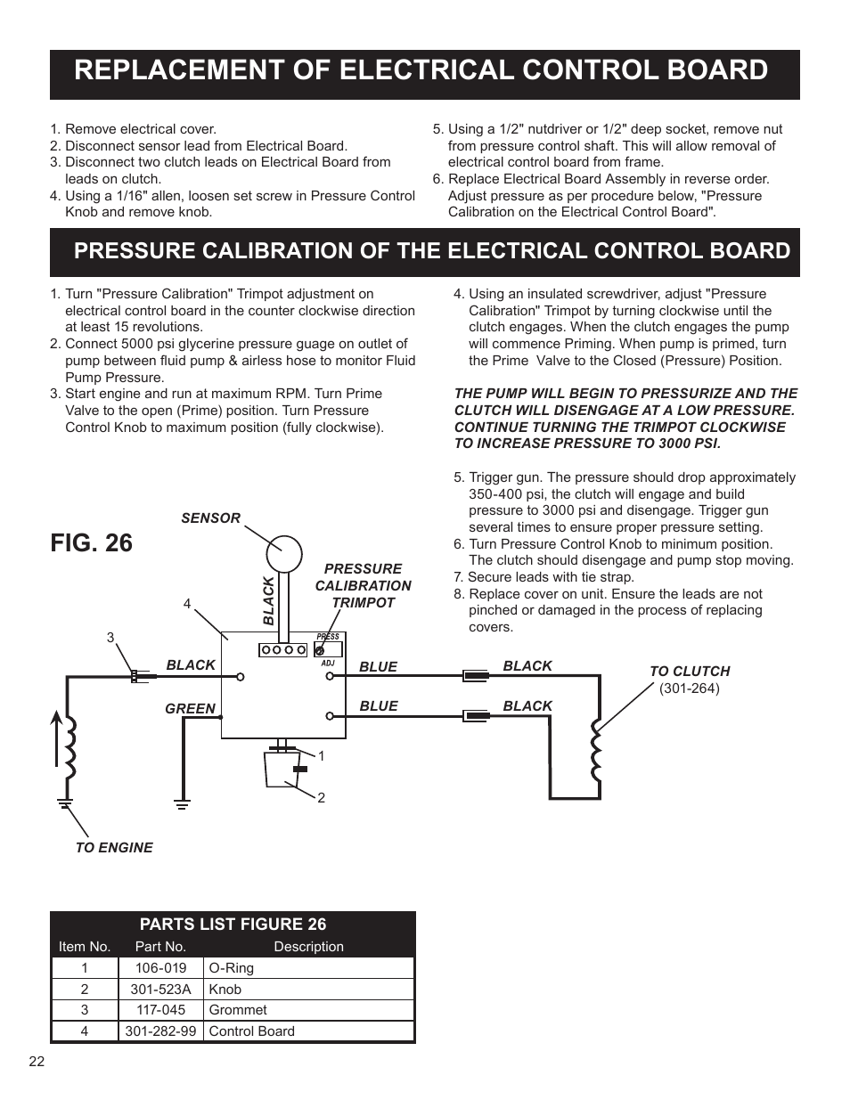 Replacement of electrical control board, Fig. 26 | AIRLESSCO SS4550 User Manual | Page 24 / 40