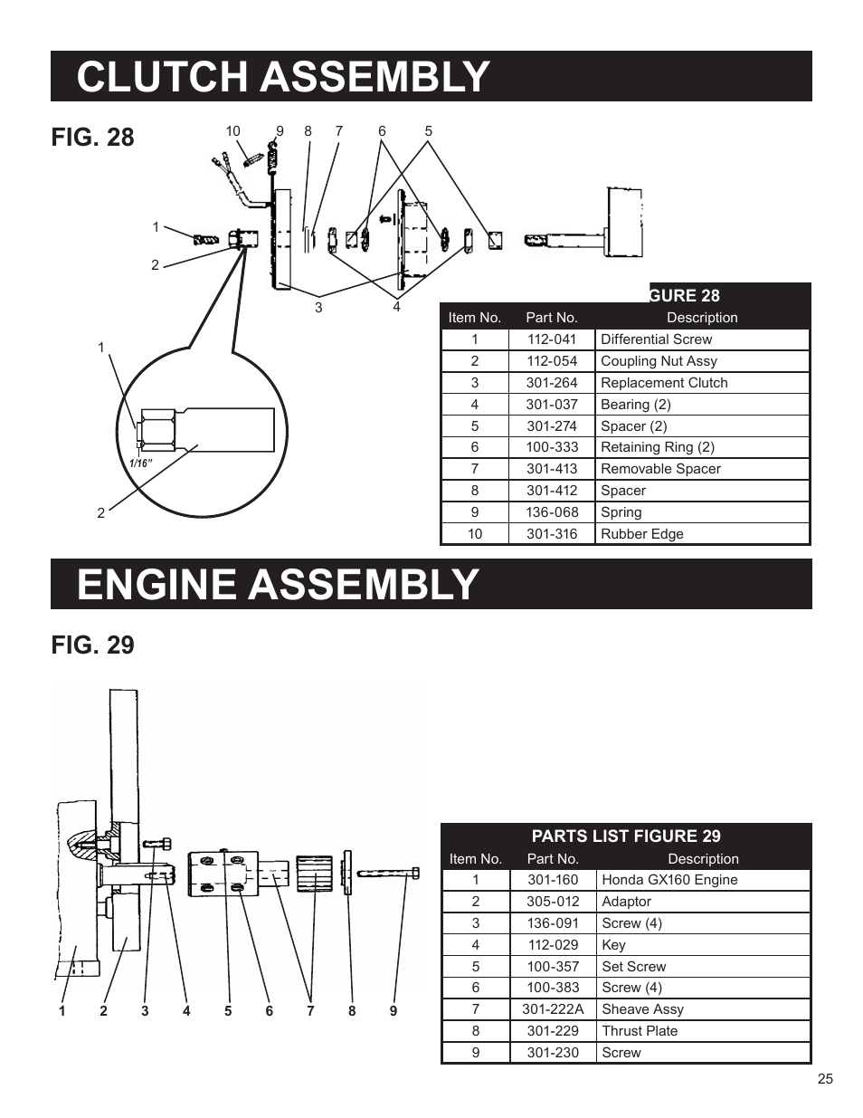 Clutch assembly engine assembly, Fig. 29 fig. 28 | AIRLESSCO SS4550 User Manual | Page 27 / 40