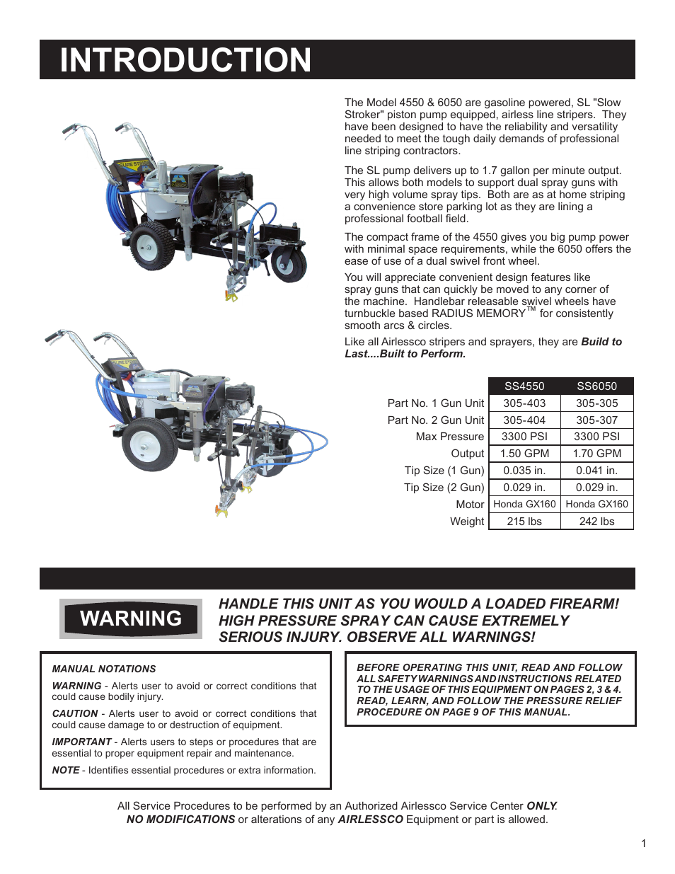Introduction, Warning | AIRLESSCO SS4550 User Manual | Page 3 / 40