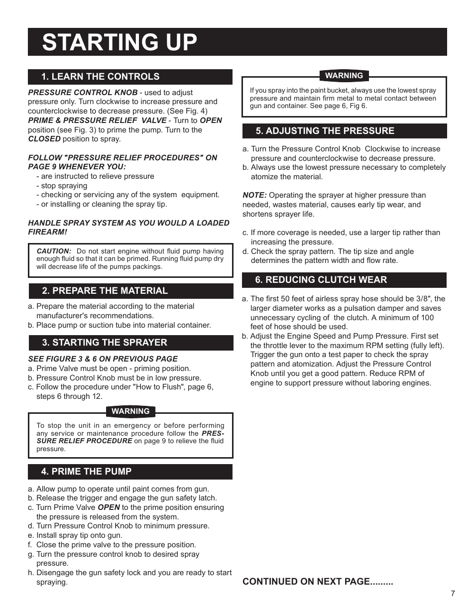 Starting up | AIRLESSCO SS4550 User Manual | Page 9 / 40