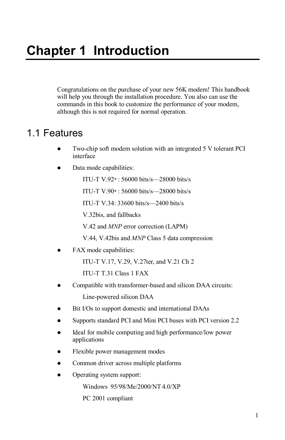 Chapter 1 introduction, 1 features | Airlink AML001 User Manual | Page 5 / 78