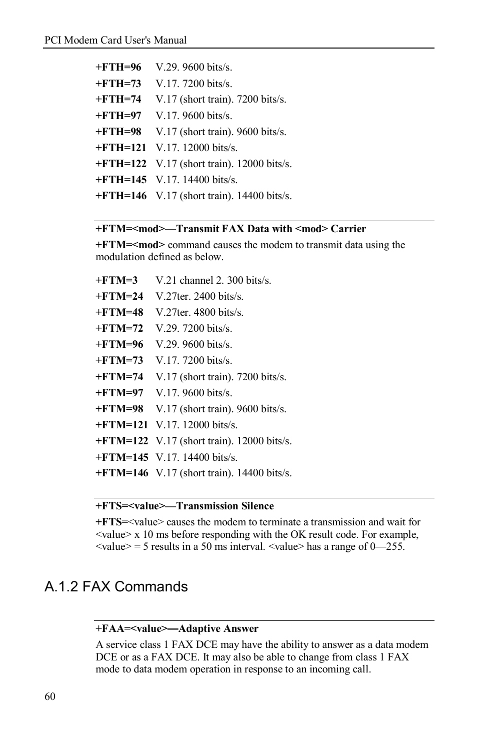 A.1.2 fax commands | Airlink AML001 User Manual | Page 61 / 78