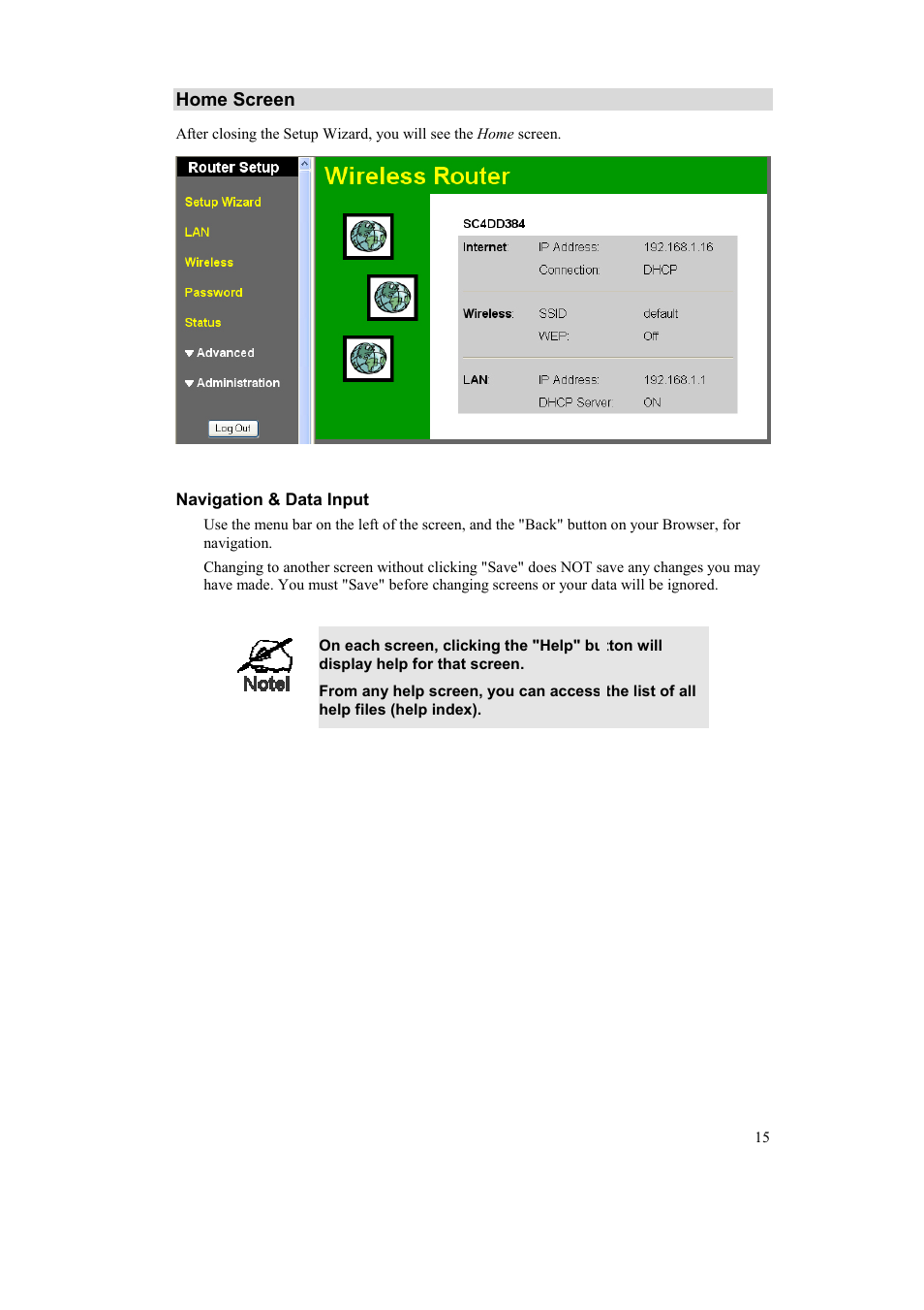 Home screen | Airlink AR315W User Manual | Page 19 / 96