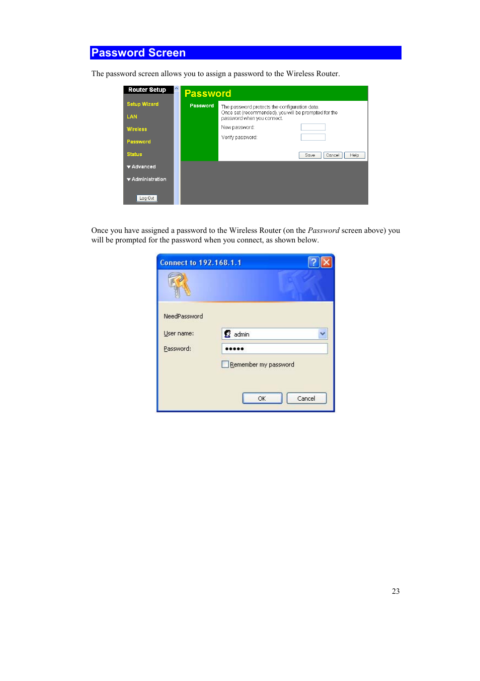 Password screen | Airlink AR315W User Manual | Page 27 / 96