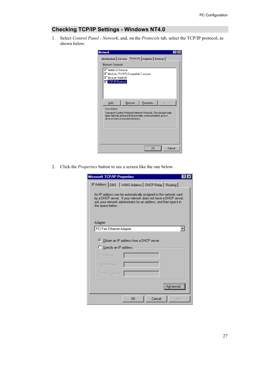 Checking tcp/ip settings - windows nt4.0 | Airlink AR315W User Manual | Page 31 / 96