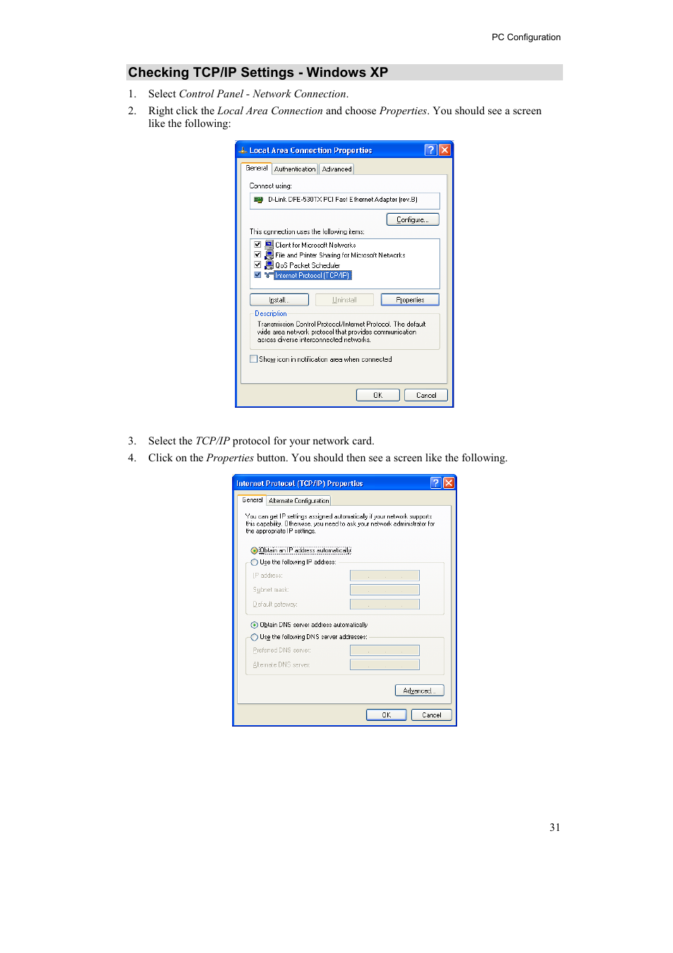 Checking tcp/ip settings - windows xp | Airlink AR315W User Manual | Page 35 / 96