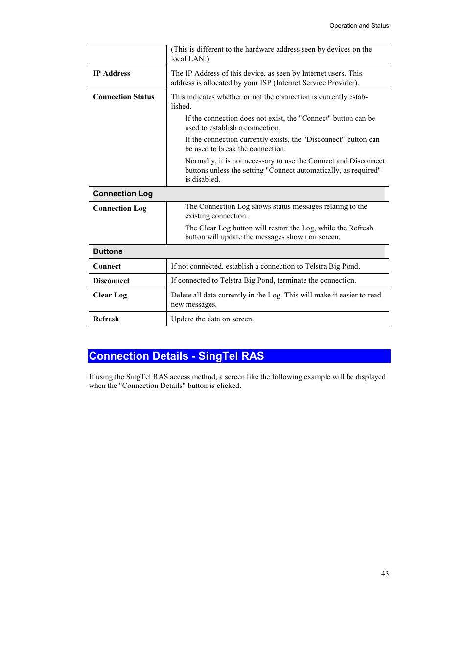 Connection details - singtel ras | Airlink AR315W User Manual | Page 47 / 96