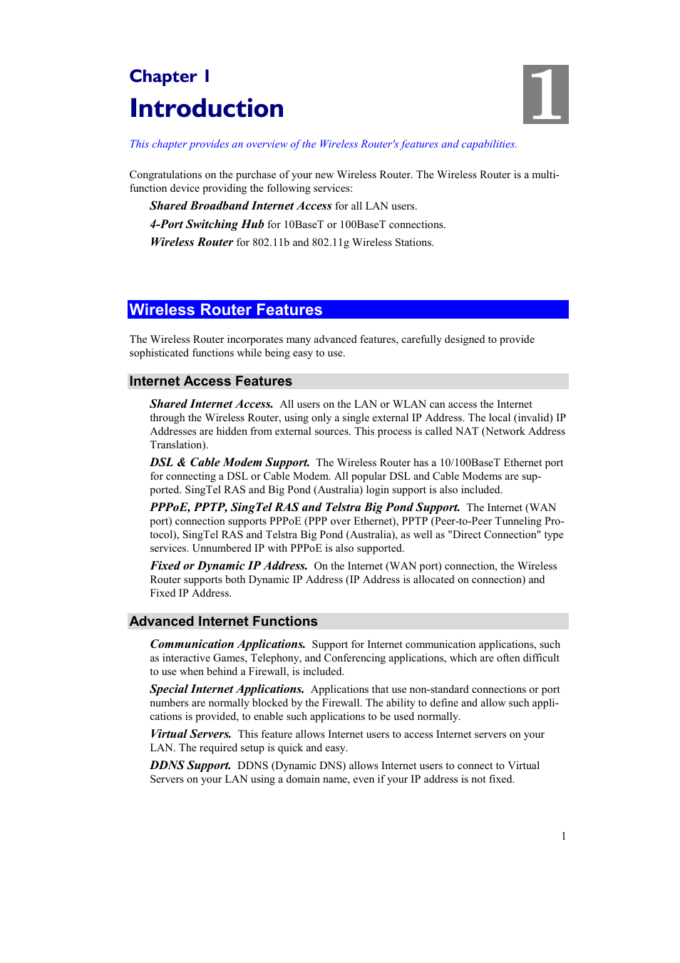 Introduction, Chapter 1, Wireless router features | Airlink AR315W User Manual | Page 5 / 96