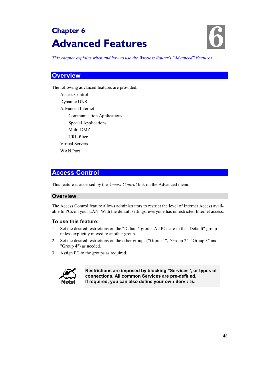 Advanced features, Chapter 6 | Airlink AR315W User Manual | Page 52 / 96