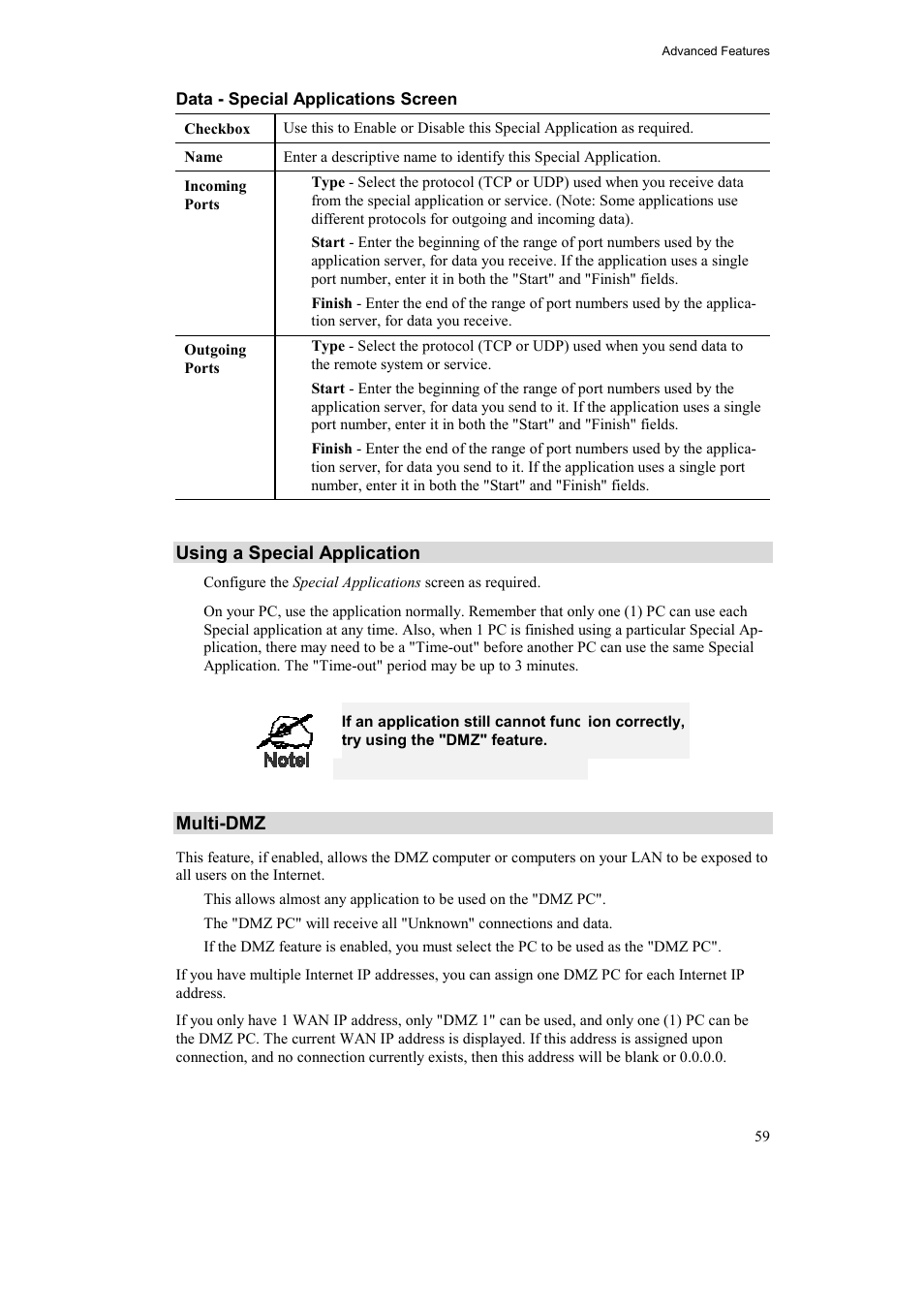 Using a special application, Multi-dmz | Airlink AR315W User Manual | Page 63 / 96