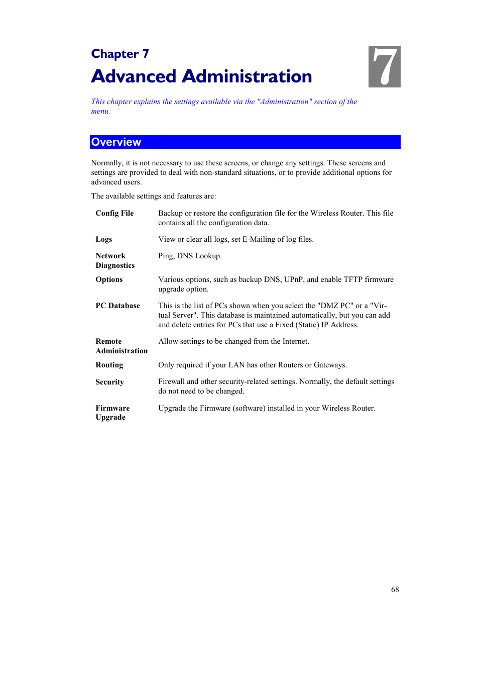 Advanced administration, Chapter 7 | Airlink AR315W User Manual | Page 72 / 96