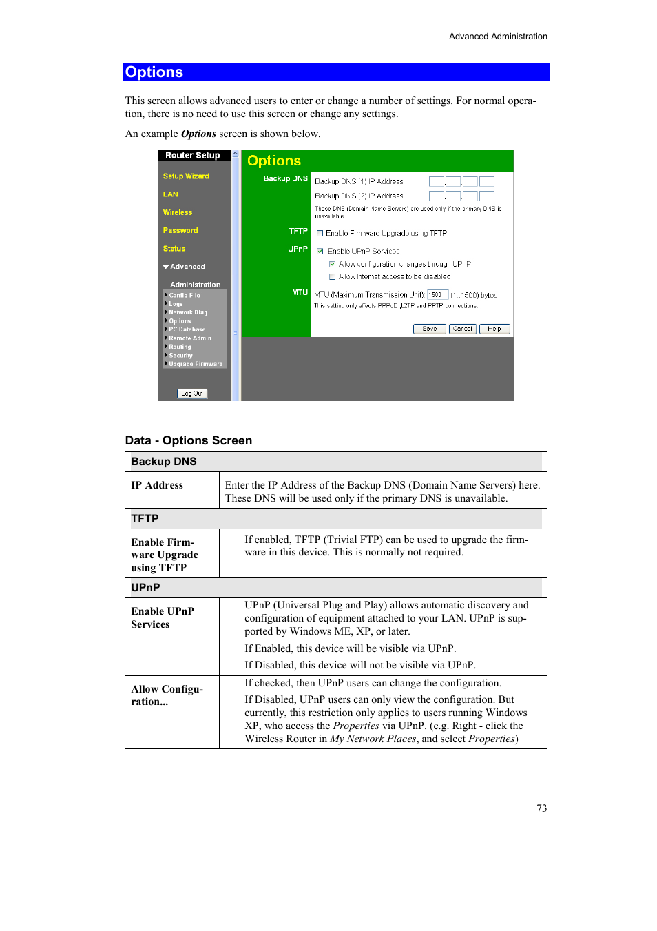 Options | Airlink AR315W User Manual | Page 77 / 96