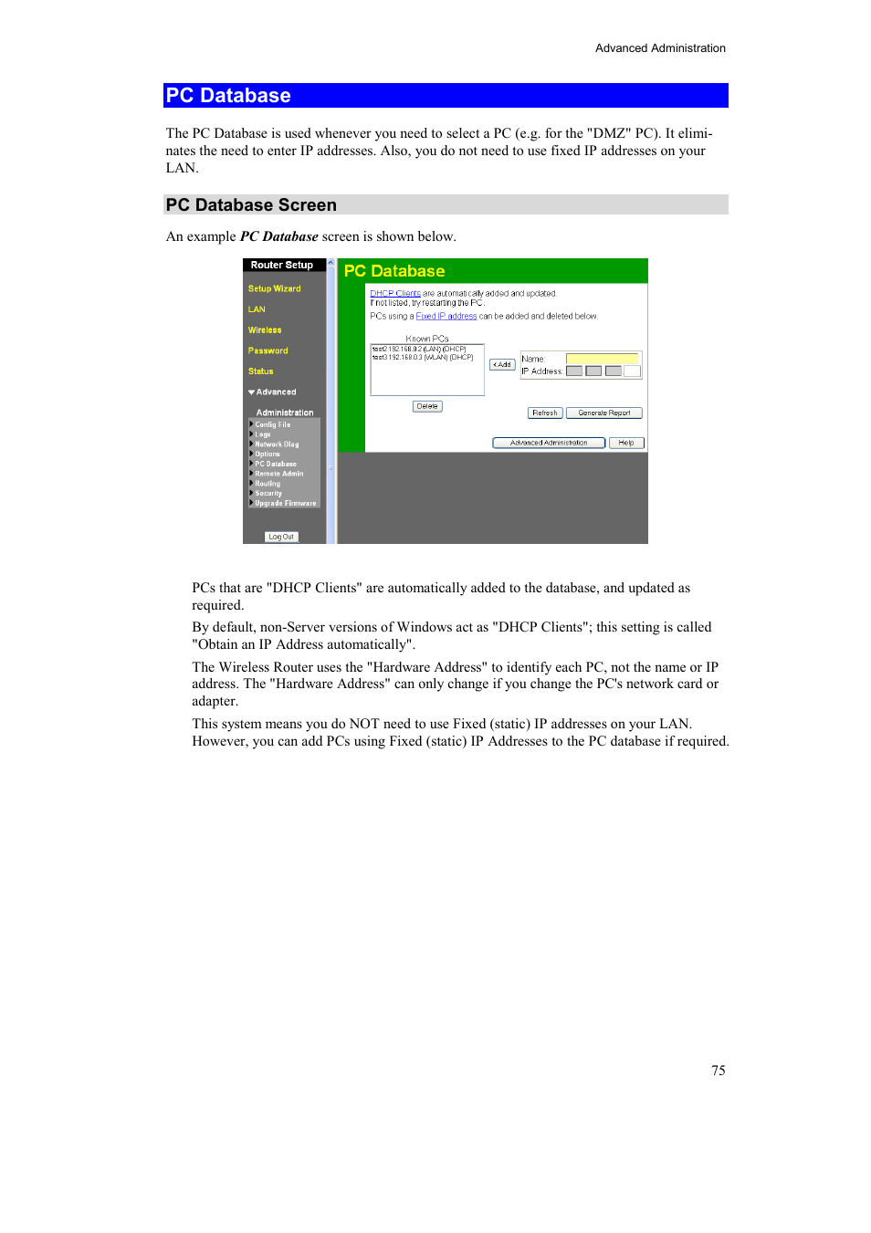 Pc database, Pc database screen | Airlink AR315W User Manual | Page 79 / 96