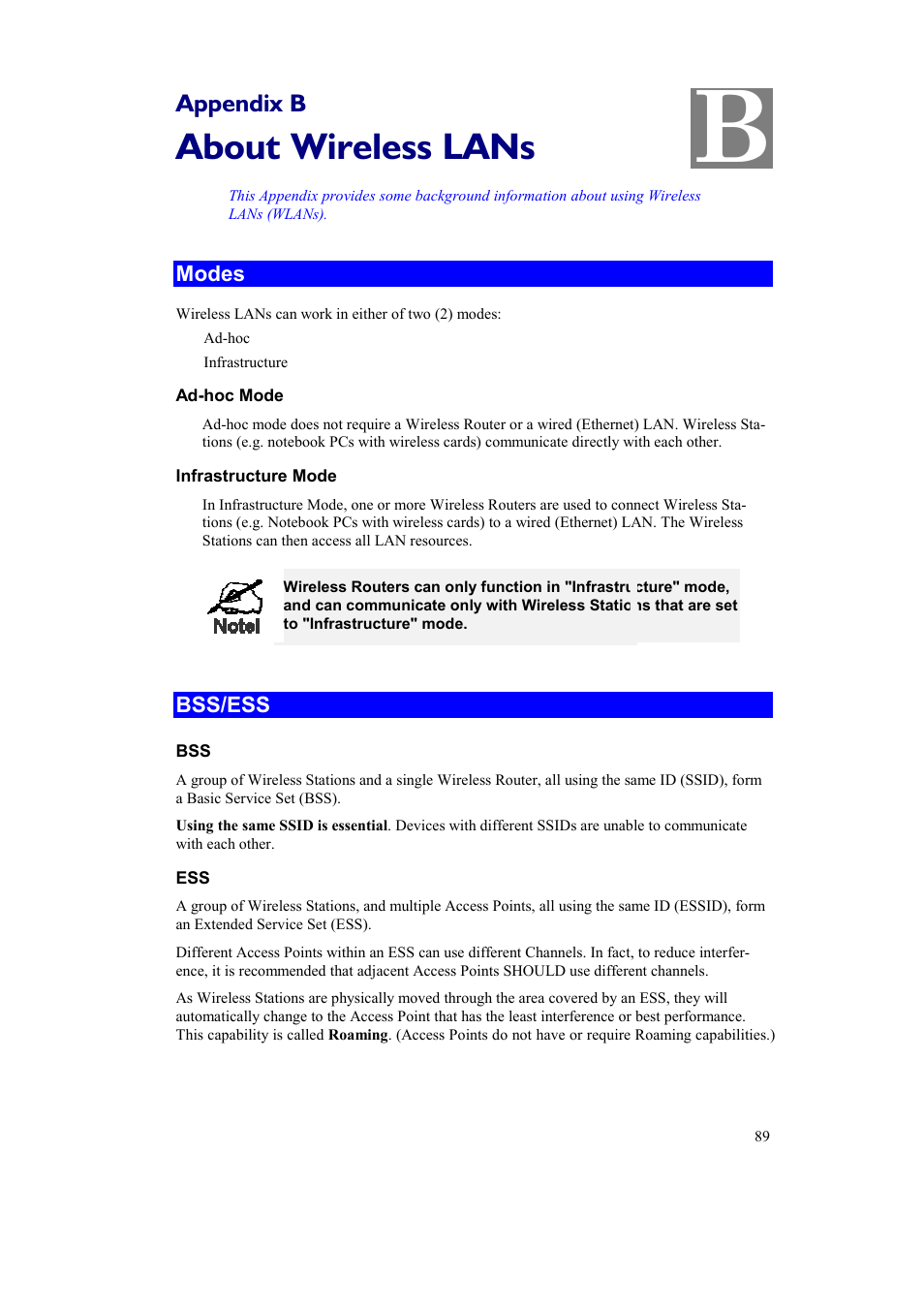 About wireless lans, Appendix b | Airlink AR315W User Manual | Page 93 / 96