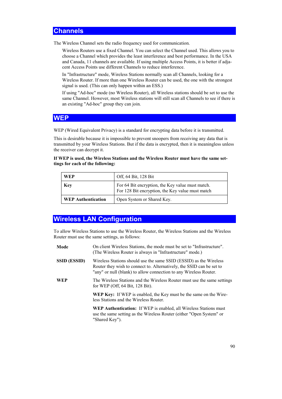 Channels, Wireless lan configuration | Airlink AR315W User Manual | Page 94 / 96